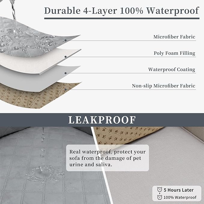 Easy-Going Waterproof Sectional Couch Covers with Chaise 2-Piece Non Slip L Shape Sofa Cover for Dogs Leakproof Furniture Protector Cover with Adjustable Strap for Pets (Small, Light Gray)