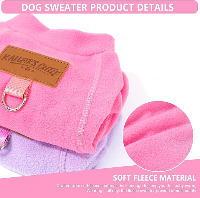 2 Pack Dog Sweaters with Leash Ring Fleece Dog Winter Clothes for Small Medium Dogs Girl Boy Turtleneck Pet Pullover Sweatshirt Puppy Sweaters Cat Apparel Clothing, L, Pink and Purple