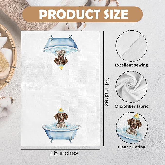 German Shorthaired Pointer Gifts Bathroom Hand Towel, Funny GSP Dog Duck Hand Towel for Bathroom Kitchen Washroom Decor, German Shorthaired Pointer Dog in Bathtub Dish Tea Towels, 16x24 Inch