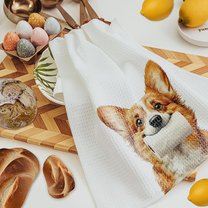 Funny Corgi Dog Bathroom Hand Towels, Corgi Lover Gifts for Women Men, Funny Bathtub Dog Hand Towels for Bathroom Toilet Washroom Restroom Decor, 16x24 Inch Set of 2