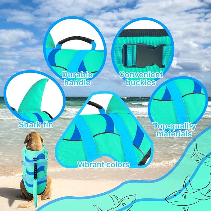 Fragralley Shark Dog Life Jacket, Easy to Put on Dog Life Vest for Swimming and Boating, Vibrant & Adjustable Dog Life Preservers for Small Medium Large Dogs, Suit to Swim, Fish, Beach, Surfing