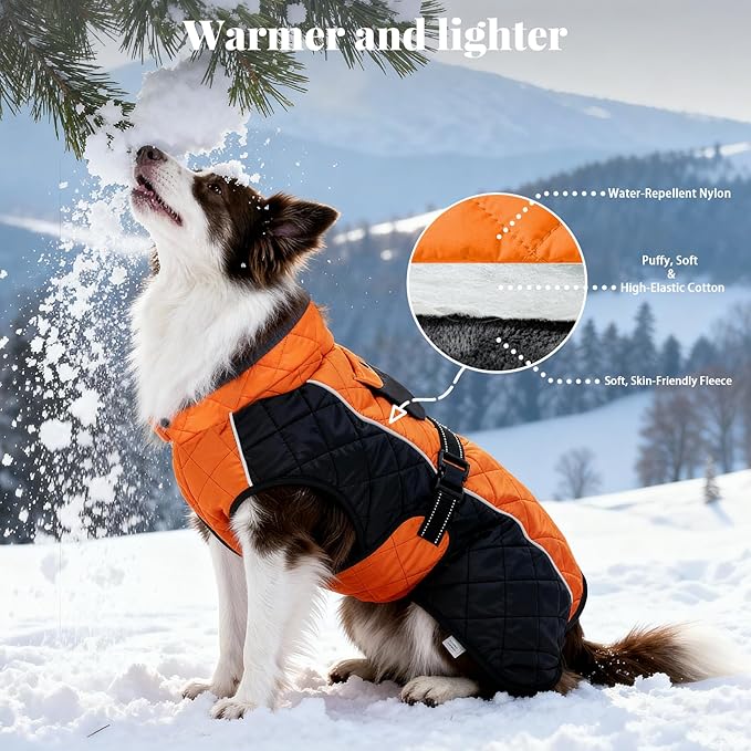 Dog Coat Dogs Jacket Waterproof Reflective Adjustable Dog-Winter Coats for Small/Medium/Large Dogs Dachshund Coat-(Orange, XXX-Large)