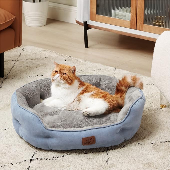 Bedsure Dog Beds for Small Dogs - Round Cat Beds for Indoor Cats, Washable Pet Bed for Puppy and Kitten with Slip-Resistant Bottom, 25 Inches, Frost Blue