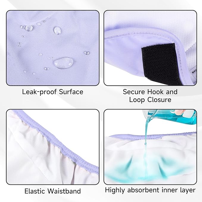 5 Pack Reusable Diapers for Doggie, Highly Absorbent Dog Diapers Female for Pet with Incontinence or Frequent Urination, XX-Large Dog Diapers Female, Pink & Purple