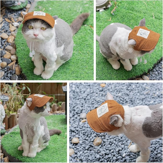 Pet Dog Baseball Cap, Cat Hat, Cat Dog Sun Cap with Ear Holes, Adjustable Puppy Outdoor Sun Hat (Brown, Large)