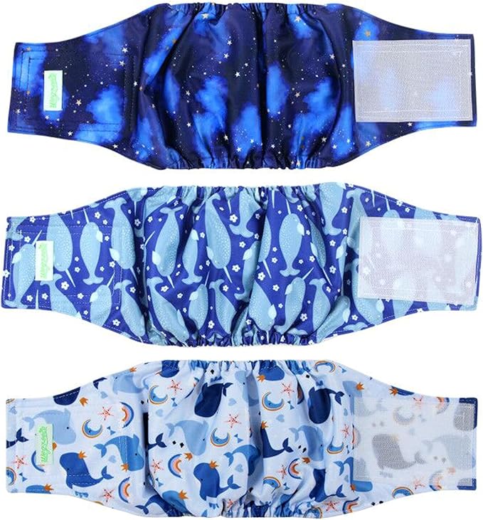 wegreeco Washable Male Dog Belly Band (Stylish Pattern)- Pack of 3 - Washable Male Dog Belly Wrap, Dog Diapers Male (Whale, XL)