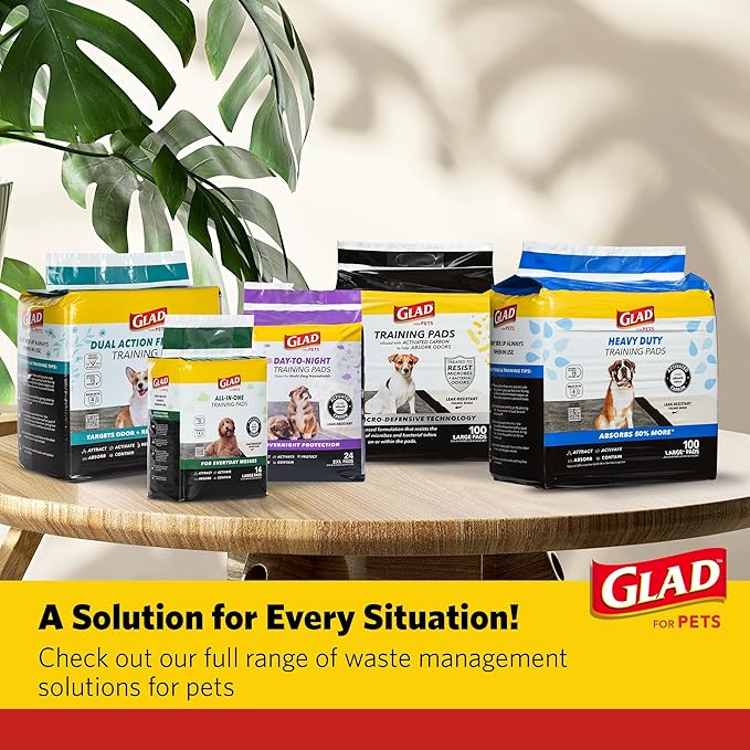 Glad for Pets Dual Action Freshness Activated Carbon Puppy Training Pads with Fragrance Release, Scented Pee Pads, Ultra Absorbent, Odor Control. 23"x23" 30ct