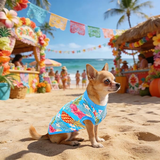 2PCS/Pack Hawaiian Dog Shirts for Large Dogs Spring Summer Sleeveless Tee Vest Tank Top Stretchable Soft Light Weight Clothes Pink Blue Pineapples L