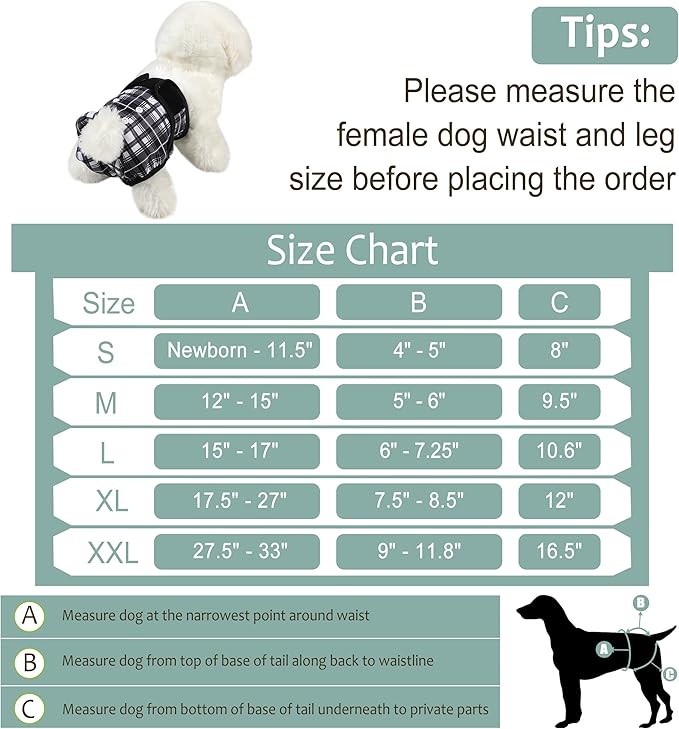 Female Dog Diapers 5Pcs - Premium Reusable Diapers for Doggie in Heat - Highly Absorbent Dog Diapers Female for Pet Incontinence with Adjustable Snaps, Black, S