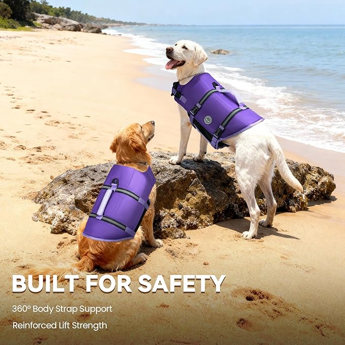 VIVAGLORY Rip Stop Dog Life Vest, Swimming Vest with Handle, Buoyancy for Doggy Puppy, Dog Life Jacket for Swimming & Boating, XXS, Purple