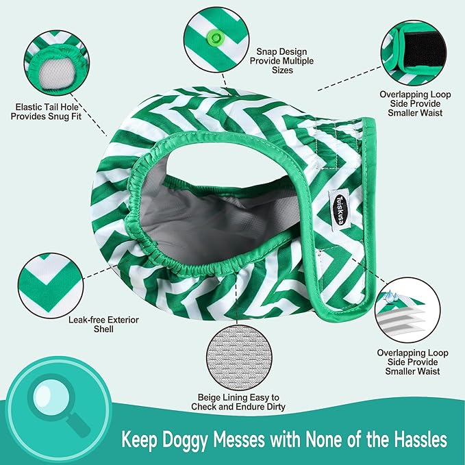 Reusable Washable Dog Diapers Female, Highly Absorbent Doggie Diapers, Size Adjustable Puppy Diapers for Dog Period Panties(5 Pack)