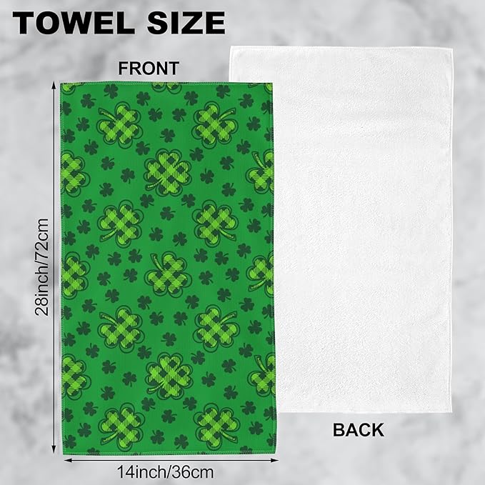 St.Patrick's Day Hand Towel,Lucky Clover Hand Bath Towels Set of 2 Dish Towels Soft Absorbent Decorative Hand Towels for Bathroom Kitchen Yoga Home Decor 14 x 28 in