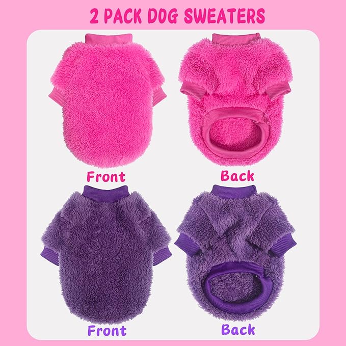 2 Pack Dog Sweaters for Small Dogs, Warm Puppy Clothes Winter, Fleece Pet Sweater for Doggie Boy Girl, Cat, Kitten Chihuahua Bulldog Pug Beagles, XS