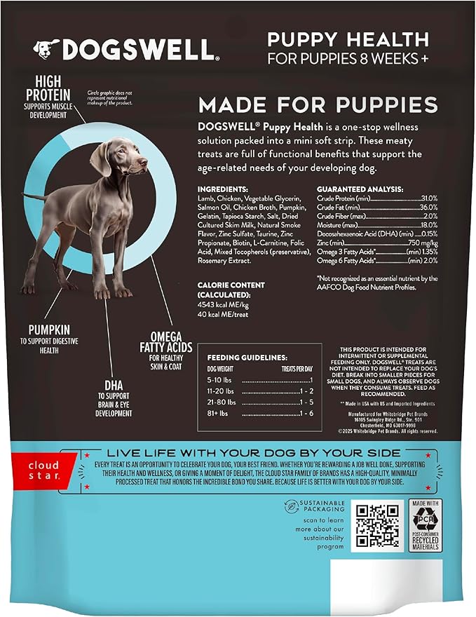 Dogswell Lifestage Puppy Treats Mini Soft Strips Lamb, 10 oz Bag