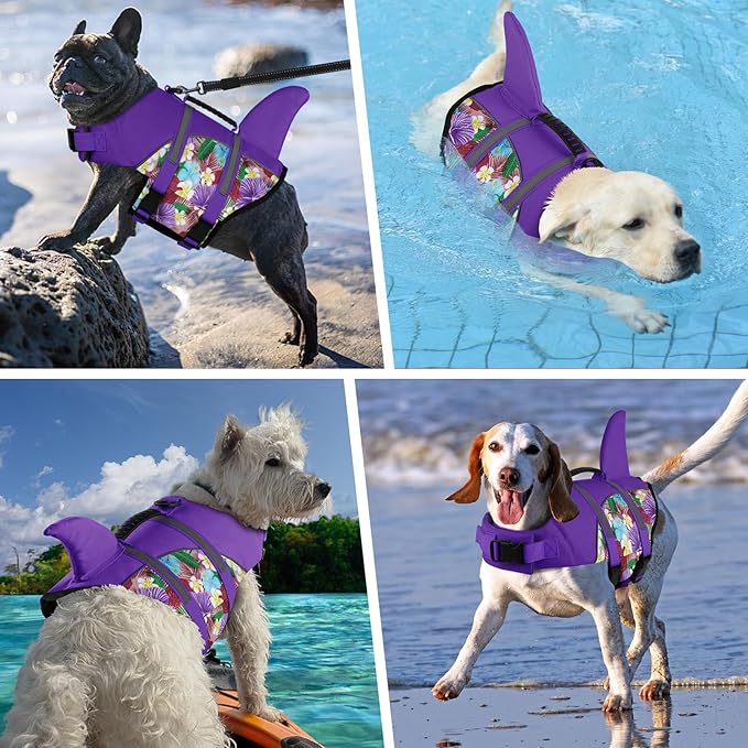 Doglay Dog Life Jacket, Ripstop Cute Shark Dog Life Jacket with Superior Buoyancy and Rescue Handle, Adjustable Dog Life Vests for Swimming Boating, Pet Flotation Vest for Small Medium Large Dogs