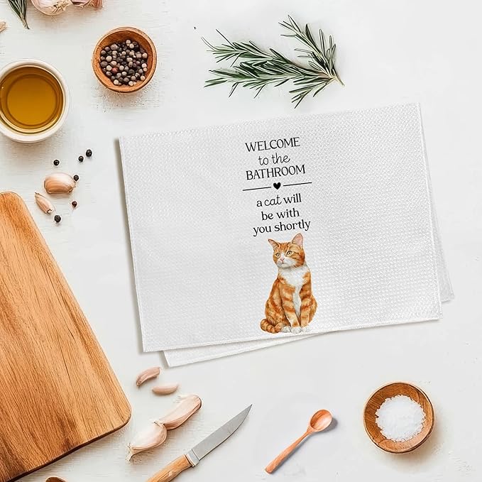 Funny Orange Cat Hand Towels, Funny Orange Tabby Cats Gifts for Cats Lovers Women Hand Towel, A Cat Will Be with You Shortly Decorative Towel for Bathroom, Fun Cute Kitty Bathroom Decor,16x24in