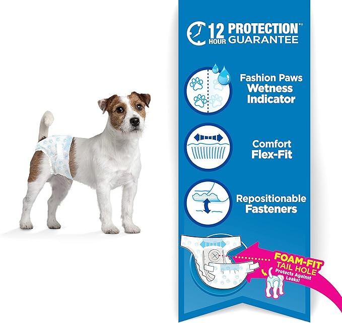 Four Paws Wee-Wee Super Absorbent Disposable Adjustable Dog Potty Training Diapers, Leak-Proof Protection for Dogs, Size Small, 12" - 15" Waist, 36 Count