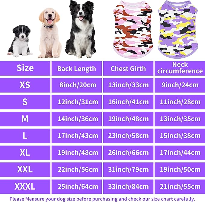 Dog Shirts Camo for XXL Dog Girl Female Pink Purple Sleeveless Tank Top Tee Clothes Vest Soft Light Weight Stretchable Pack of 2 XXL