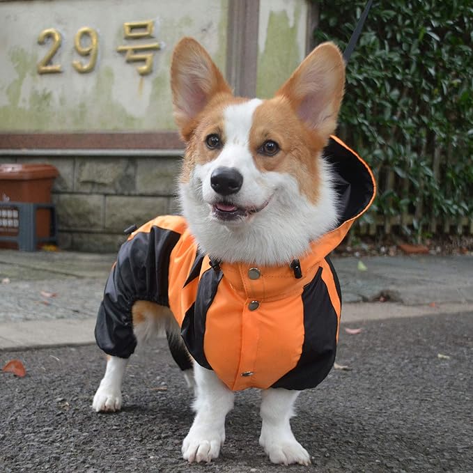 Lovelonglong Dog Hooded Raincoat, Small Dog Rain Jacket Poncho Waterproof Clothes with Hood Breathable 4 Feet Four Legs Rain Coats for Small Medium Large Pet Dogs Orange XL