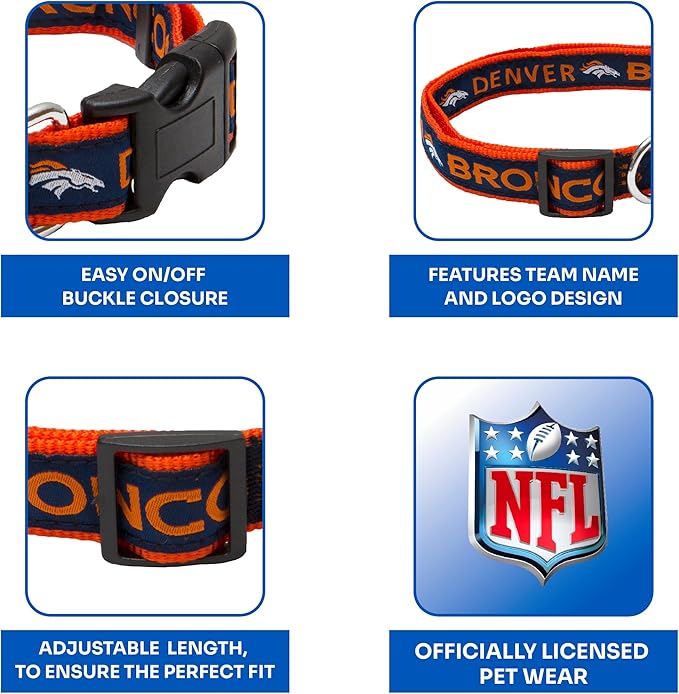 Pets First NFL Denver Broncos Licensed PET COLLAR, Medium - Heavy-Duty, Strong, and Durable Dog Collar. Available in 31 Football Teams and 4 Sizes