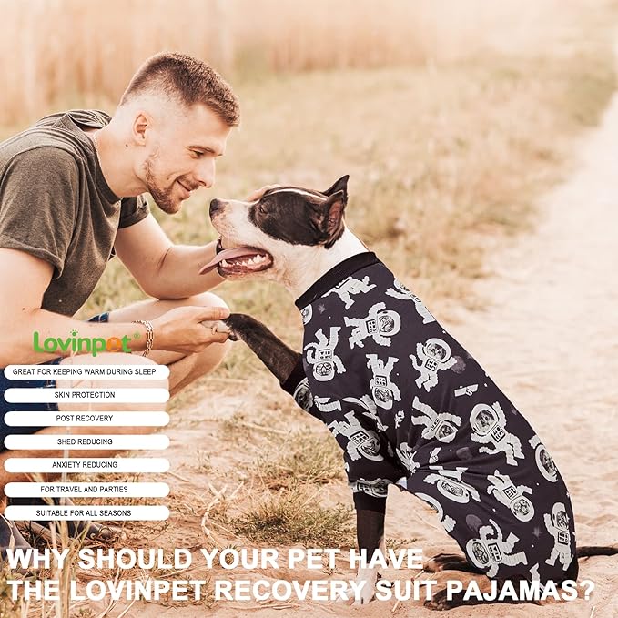 LovinPet Pjs for Dogs - Large Dogs, Slim fit, Lightweight Pullover, Astronaut Print, Pitbull/Large Breed PJ's /3XL