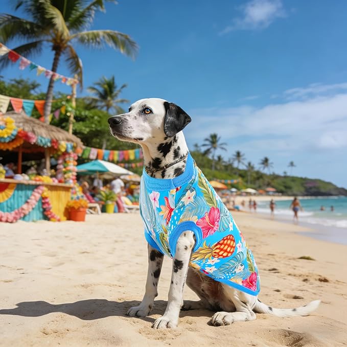 2PCS/Pack Hawaiian Dog Shirts for XXXL Extra Large Dogs Spring Summer Sleeveless Tee Vest Tank Top Stretchable Soft Light Weight Pink Blue Pineapples Clothes