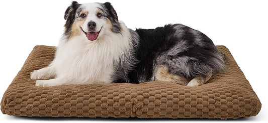 Bedsure XL Washable Dog Bed for Crate, Soft Fluffy Bubble Fleece Pet Bed Mat for Deep Sleep, Non-Slip and Machine Washable Kennel Sleeping Pad for Extra Large Dogs, 41"x27"x3.5", Camel Brown
