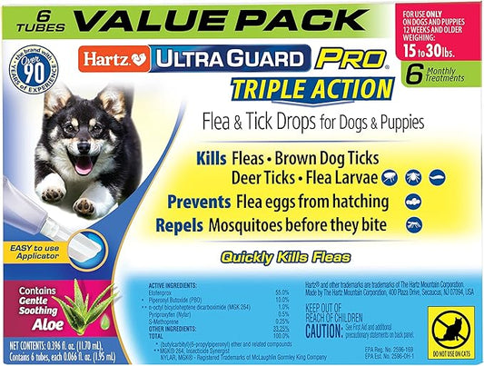 Hartz UltraGuard Pro Flea & Tick Topical Dogs & Puppies Treatment & Prevention, 6 Months, 15-30 lbs