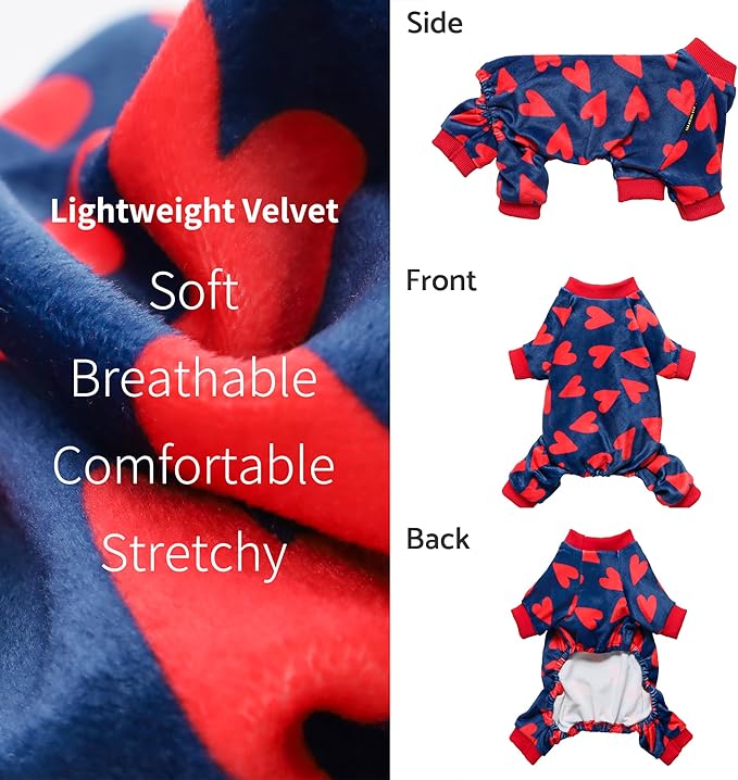 Fitwarm Valentines Day Sweet Hearts Dog Pajamas, Dog Winter Clothes for Small Dogs Girl Boy, Lightweight Velvet Pet Jumpsuit, Cat Onesie, Dark Blue, Red, XXL