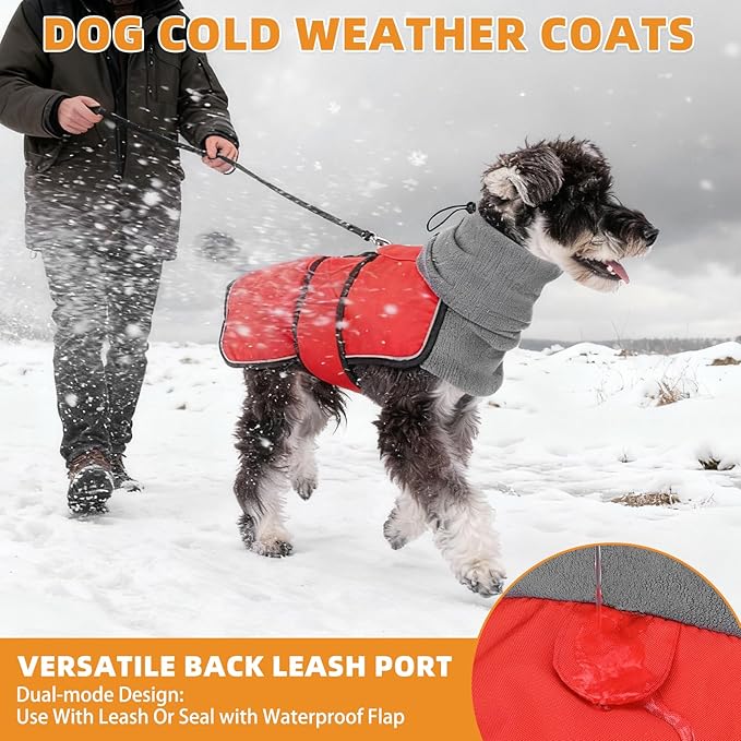 KOOLTAIL Dog Snow Jacket Winter Coat for Small Medium Dogs, Waterproof&Windproof Puppy Jacket with Fleece Lining and High Collar for Cold Weather, Warm Pet Snowsuit Vest Clothes with Leash Hole,Red XS