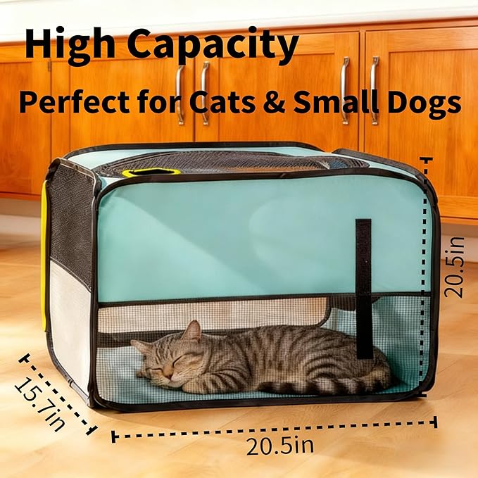 AiVIE Foldable pet Drying Box | cat Drying Box， 20.5 x 15.7 x 20.5 Hair Drying case is Suitable for Cat & Small Dog.Stress-Free at Home, Outdoor-Ready for Travel with Your Pet.