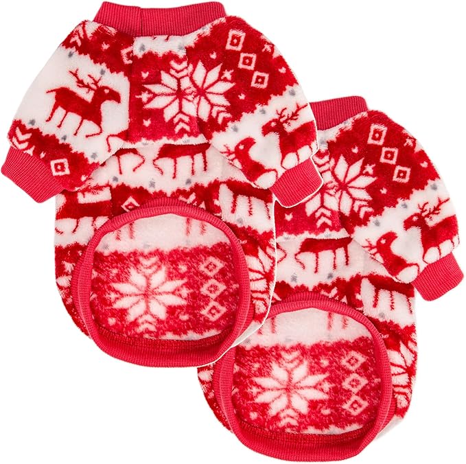 POMIU Dog Sweater, Dog Sweaters for Small Medium Dogs or Cat, Warm Soft Flannel Pet Clothes for Dogs Girl or Boy, Dog Shirt Coat Jacket (Xmas Red+Xmas White, X-Small)