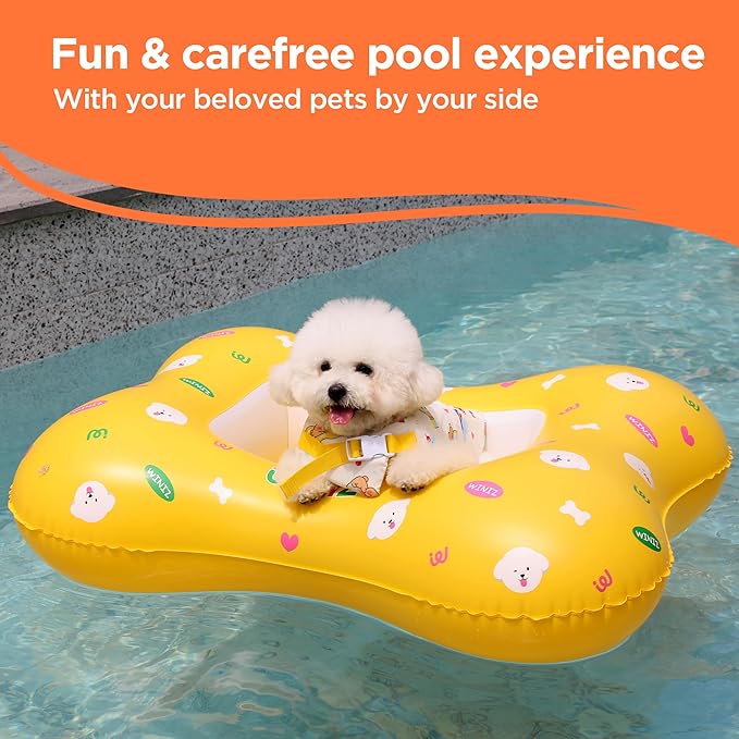 Dog Float - Yellow Cute Design Inflatable Rafts for Small Medium Dogs and Puppies - Essential Pet Supplies for Summer Outdoor Water Play Pool Lake River
