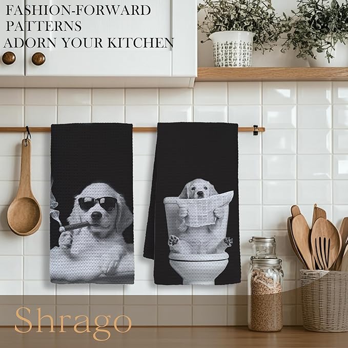 Funny Golden Retriever Bathroom Hand Towels, Dog Bathroom Decor, Golden Retriever Gifts for Women Men Hand Towels for Bath Room Washroom, 16x24 Inch Set of 2