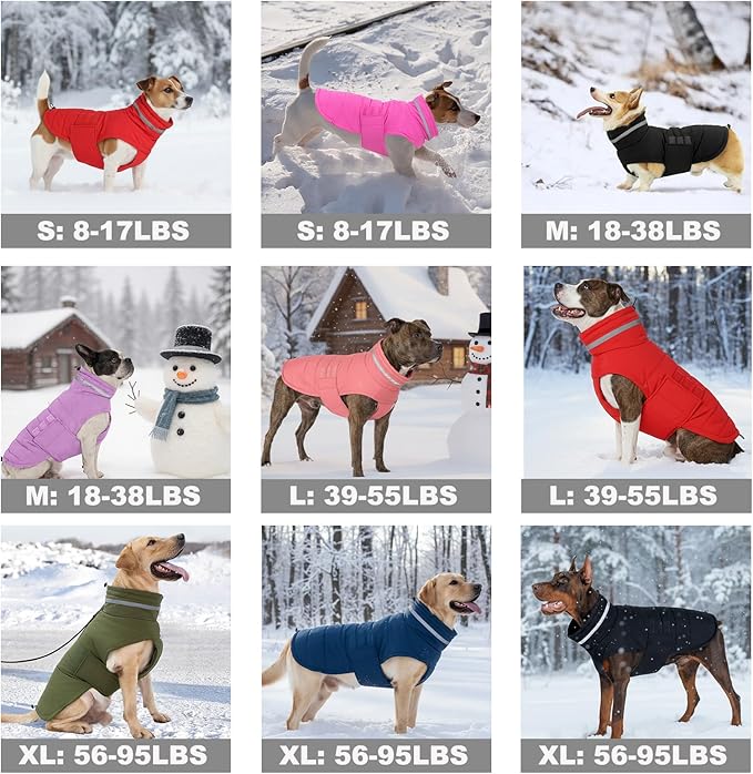 Mklhgty Waterproof Dog Coat for Medium and Large Dogs, Warm Dog Winter Jacket, Reflective Windproof Turtleneck Coats with Adjustable Hook & Loop - Lilac - L