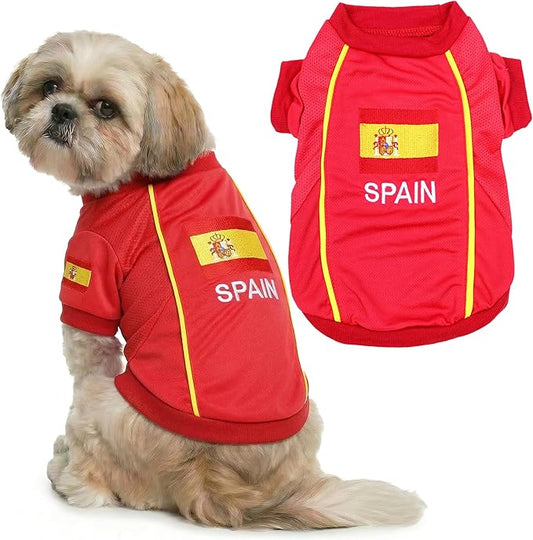 Parisian Spain Dog Jersey - Breathable Mesh Puppy Football Jersey - Lightweight Stretch Sporty Dog Clothes - Summer Shirts for Medium Dogs - Soccer Jersey for Dogs - Sportswear Pet Clothes