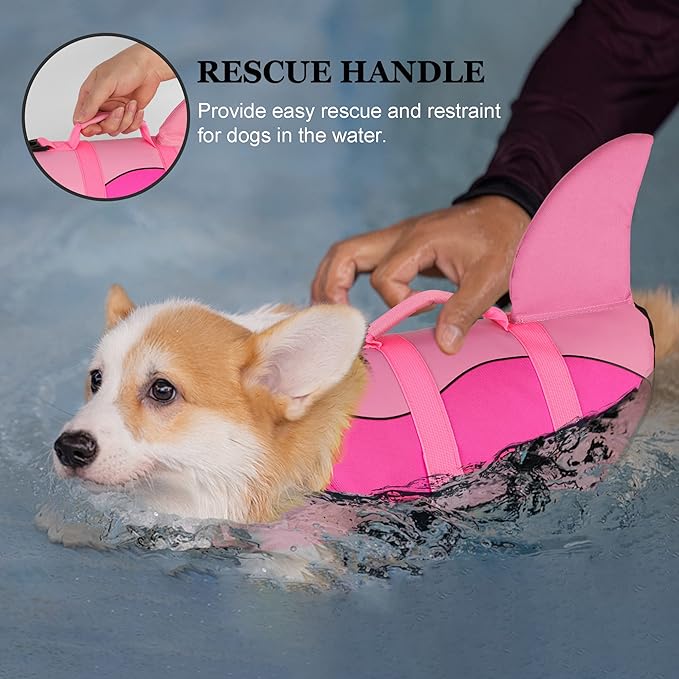Dogcheer Dog Life Jacket, Cute Shark Dog Life Vest for Swimming Boating with Superior Buoyancy & Rescue Handle, Adjustable Puppy Floating Swim Vest for Small Medium Large Dogs - Pink, M
