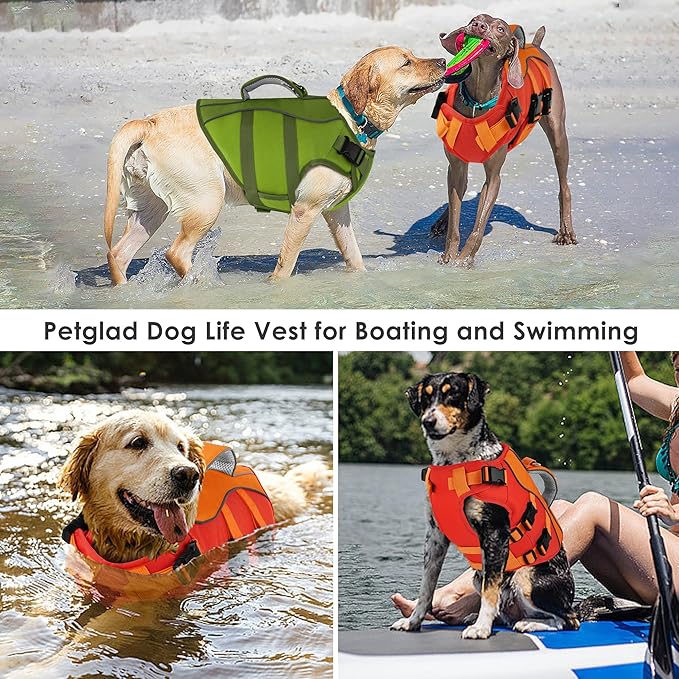 Dog Life Jacket, High Buoyancy Dog Life Vest with Handle for Swimming Boating, Adjustable Swimming Vest with Reflective Trim for Small Medium Large Dogs - Orange, M