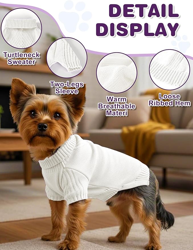 Dog Sweaters for Small Medium Large Dog, Classic Turtleneck Pet Clothes Warm Thermal Doggy Winter Coat, Thick Double Knitting Collar Pullover Cold Weather Puppy Jacket for Indoor & Outdoor Wear