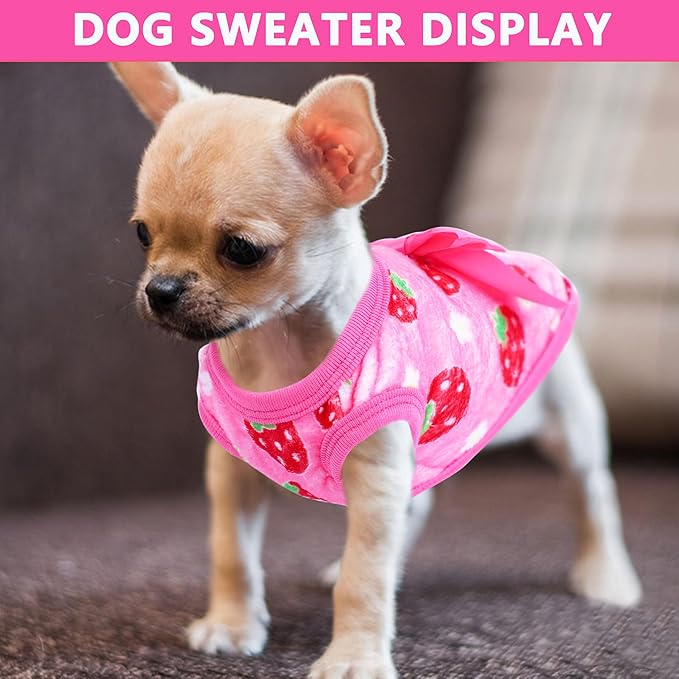 2 Pieces Dog Sweater for Small Dogs XXS Dog Clothes Chihuahua Puppy Sweaters Strawberry Teacup Chihuahua Yorkie Puppy Clothes XXS Pet Sweater (Strawberry,Small)