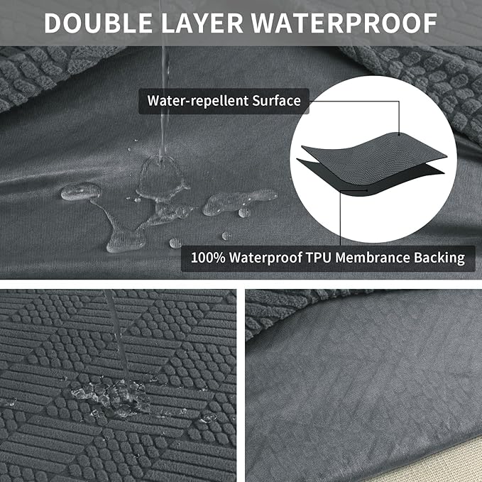 Easy-Going Waterproof Couch Cushion Covers for Couches and Sofas, Stretch Jacquard Sofa Seat Cover Replacement for Dogs, Pets & Kids, Durable Furniture Protector for Loveseat Cushions, Dark Gray