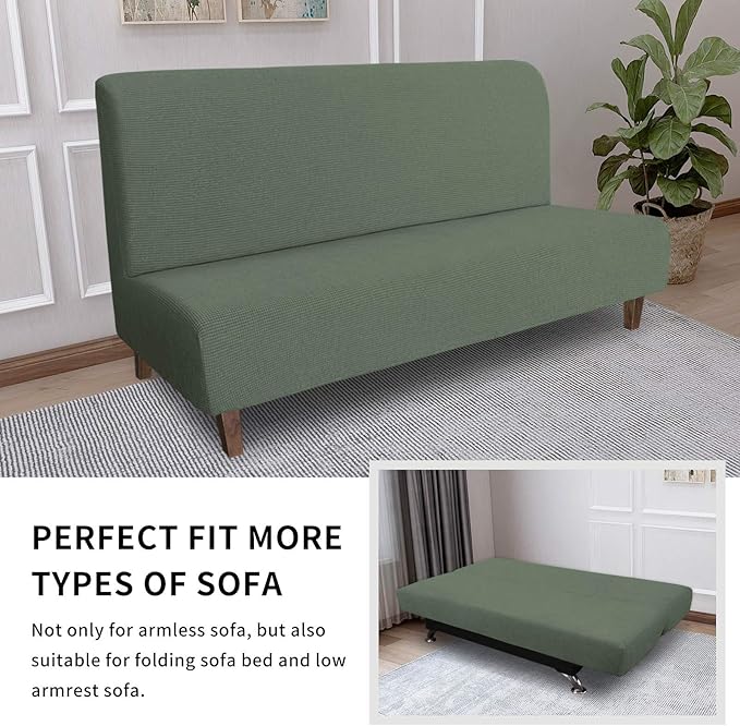 Easy-Going 100% Waterproof Futon Cover, Dual Waterproof Couch Cover for Futon, Stretch Jacquard Sofa Cover, Leakproof Furniture Protector for Kids, Pets, Dog and Cat (Medium, Grayish Green)