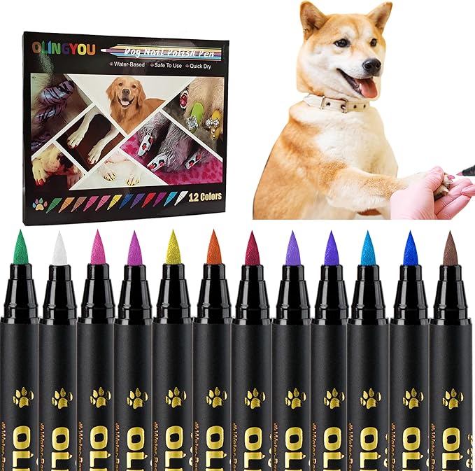 Dog Nail Polish， Dog Nail Polish Pens Quick Dry-12 Colors, Pet Nail Polish Set for Dogs， DIY Dogs Puppy Nails, Dog Safe Nail Polish Non Toxic, Odorless, Easy to Applyt