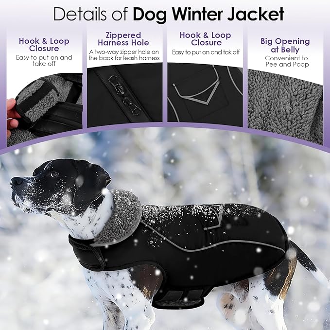SUNFURA Small Dog Coat, Warm Dog Winter Jacket, Reflective Pet Snow Jacket with Fleece Lined, Waterproof Puppy Snowsuit Pet Sweater Clothes for Small Dogs, Black XS