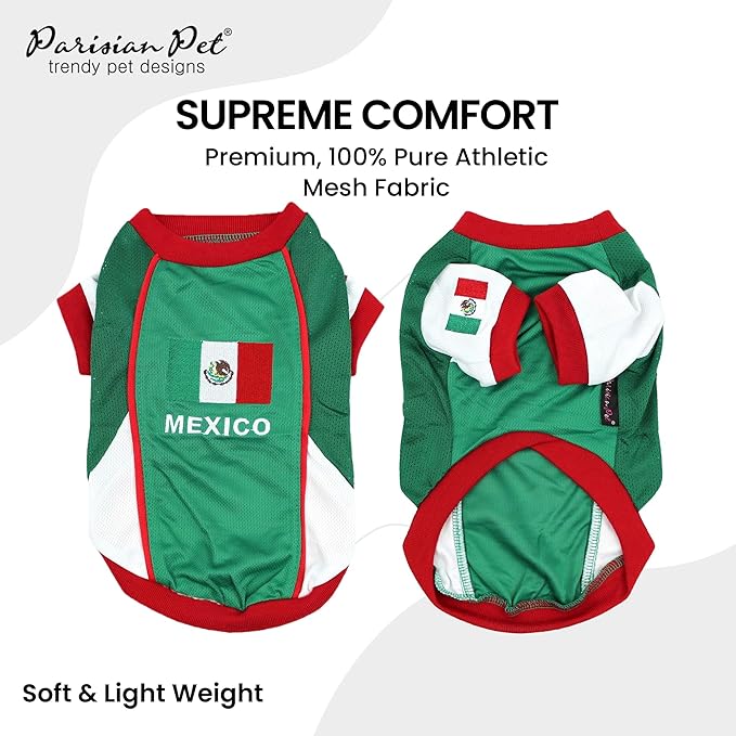 Parisian Dog Mexico Jersey - Breathable Mesh Puppy Football Jersey - Lightweight Stretch Sporty Dog Mexican Outfit - Summer Shirts for Small Dogs - Soccer Jersey for Dogs - Sportswear Pet Clothes