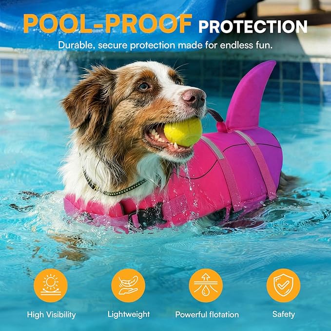 Queenmore Dog Life Jacket High Flotation, Reflective Dog Life Vest for Swimming, Adjustable Dogs Life Preserver Rescue Handle Spring Summer Pool for Small, Medium, Large Dogs (Pink Purple,M)
