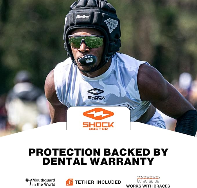 Shock Doctor Lip Guard, Adult and Youth Mouth Guard Football with Strap, Breathable Wide Opening Football Mouthpiece for Youth and Adults OSFA, Shock Doctor Mouth Guards, Max Airflow