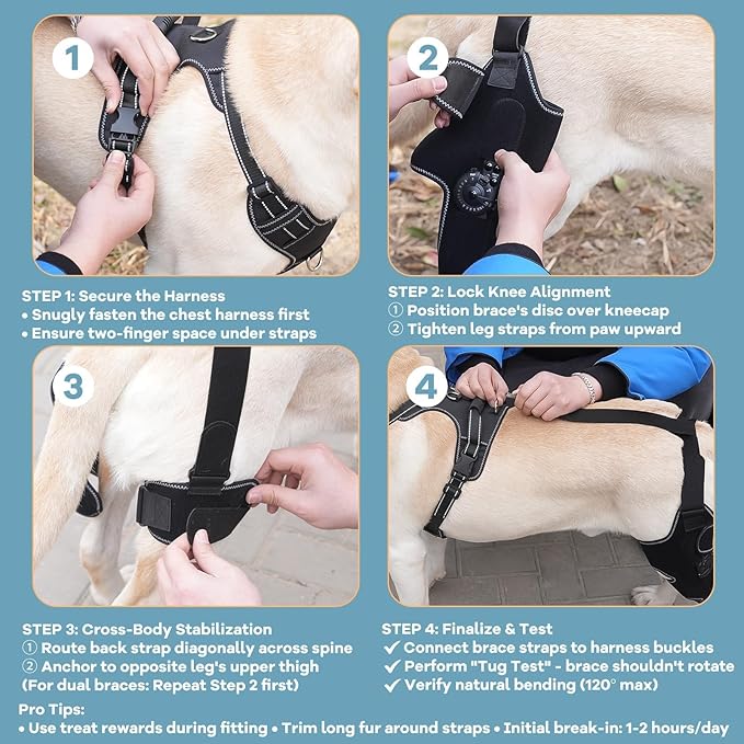 Dog Knee Brace with Adjustable Support – ACL & CCL Tear Recovery, Post-Surgery Stabilization, Mobility Aid for Rear Legs – Includes Secure Chest Harness for Dogs(Left,M)