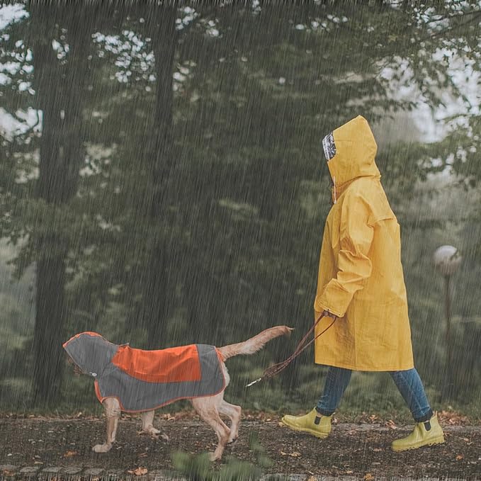 IECOii Large Dog Raincoat Waterproof,Hooded Rain Jacket Keep Dog Dry in Wet Weather,Reflective Rain Poncho Clothes with Convenient Leash Hole/Adjustable Magic Sticker/Easy On and Off/,Orange,Large