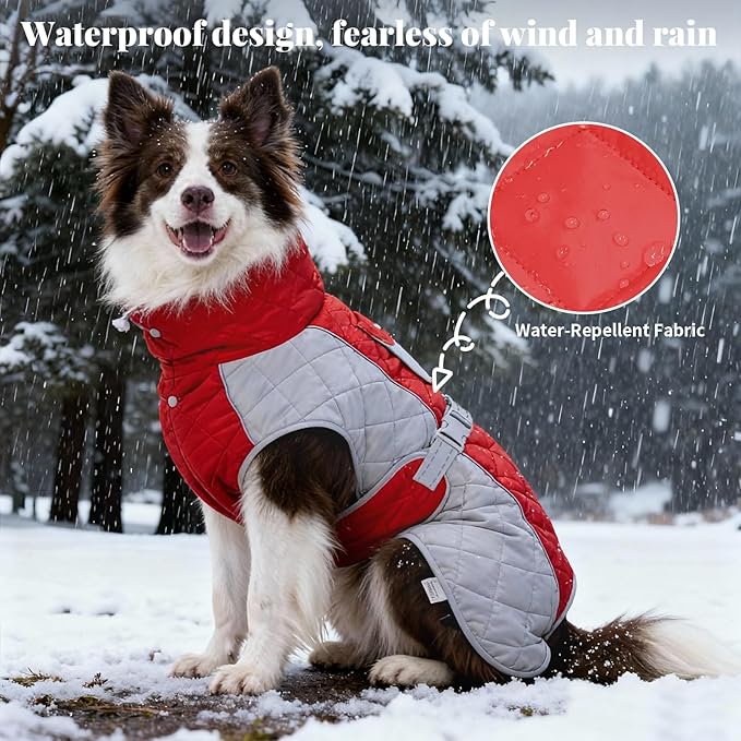 Dog Coat Dogs Jacket Waterproof Reflective Adjustable Dog-Winter Coats for Small/Medium/Large Dogs Dachshund Coat-(Red, Small)